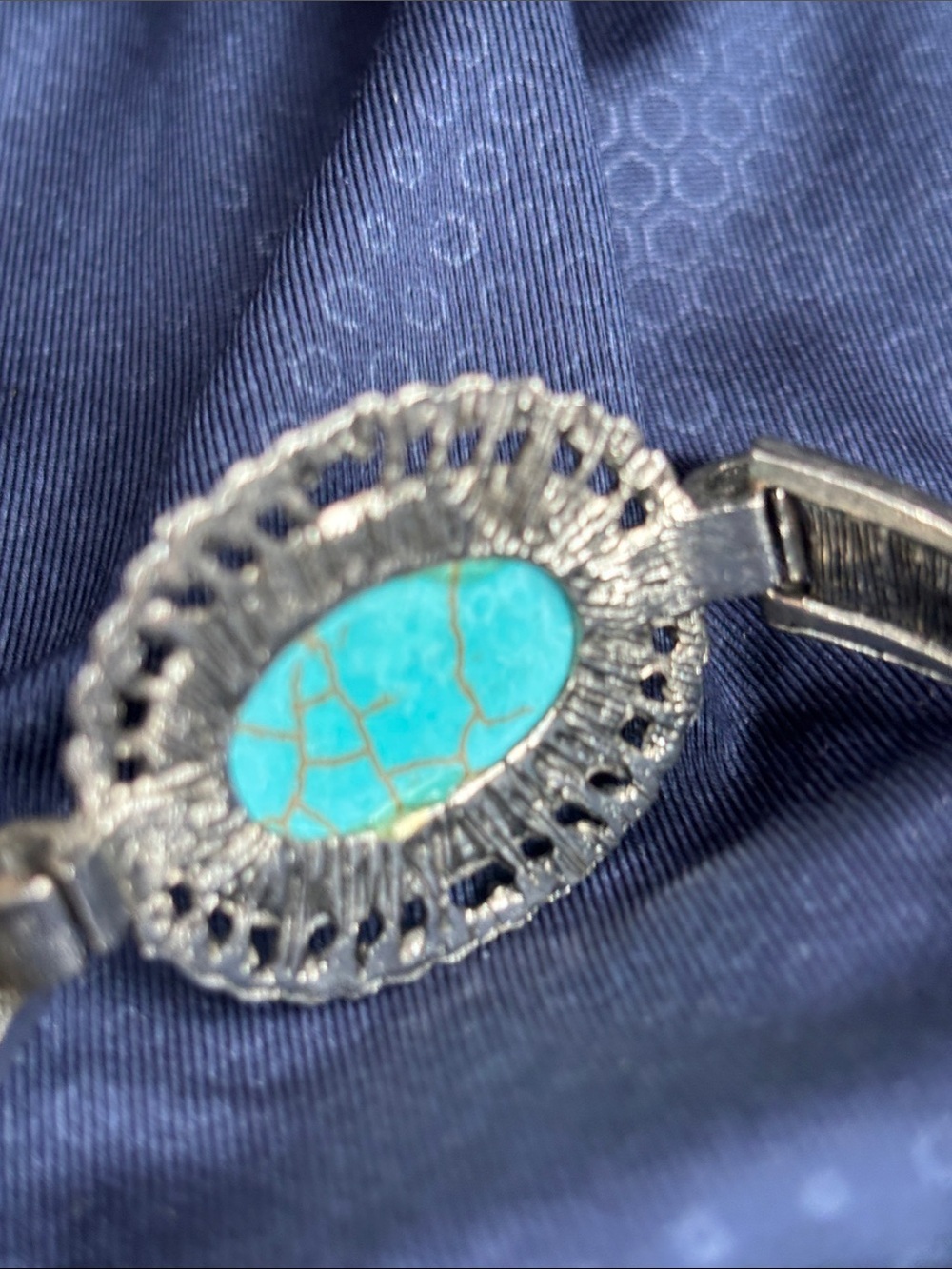 Vintage Silver Tone Faux Turquois stretch Bracelet - Picture 7 of 9